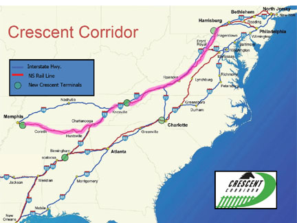 Cresent Corridor/Valley Route for Demonstration of the Steel Interstate